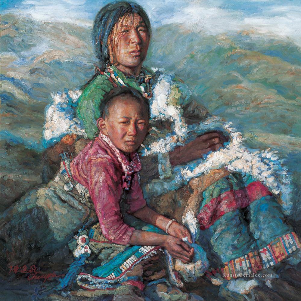Mutter und Kind 4 Chen Yifei Tibet Ölgemälde